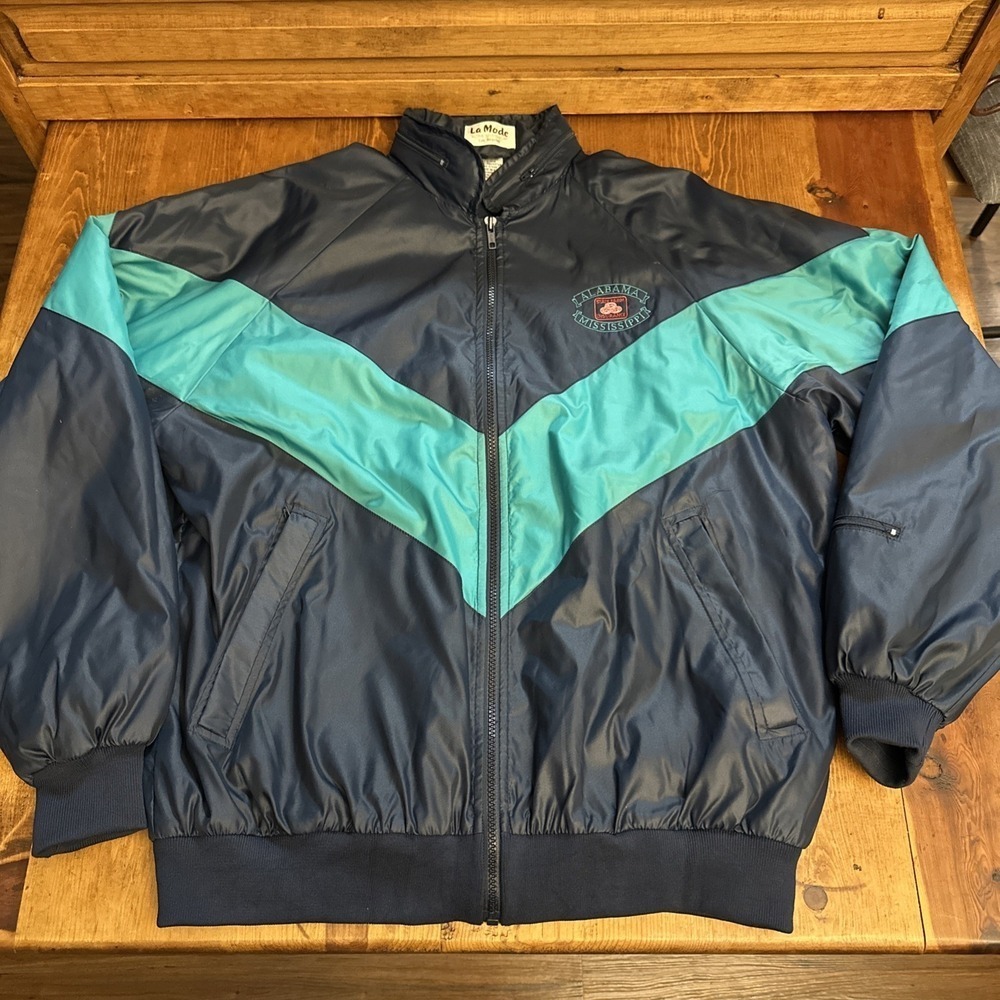 LA Mode Mens L Hooded Windbreaker Zip Away Hood Teal & Blue 3M Thinsulate